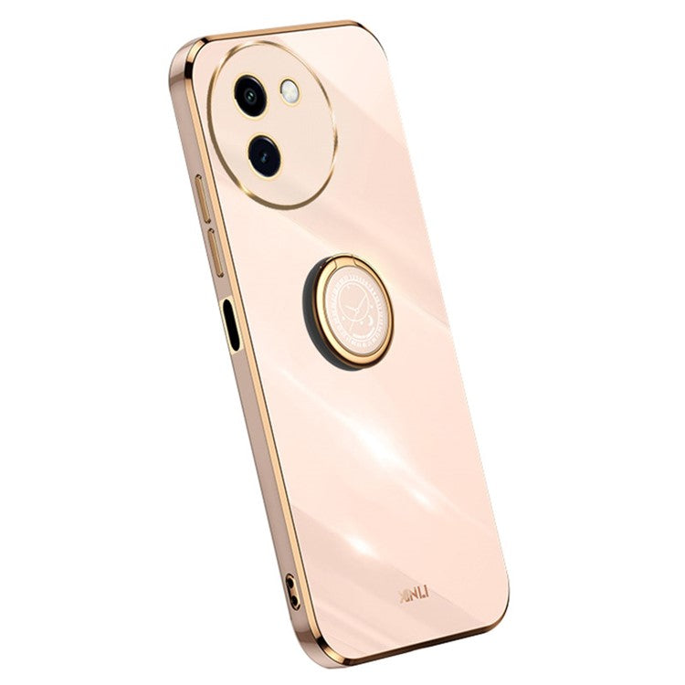 XINLI For vivo Y200i 5G Case Electroplating Soft TPU Ring Kickstand Phone Cover - Pink