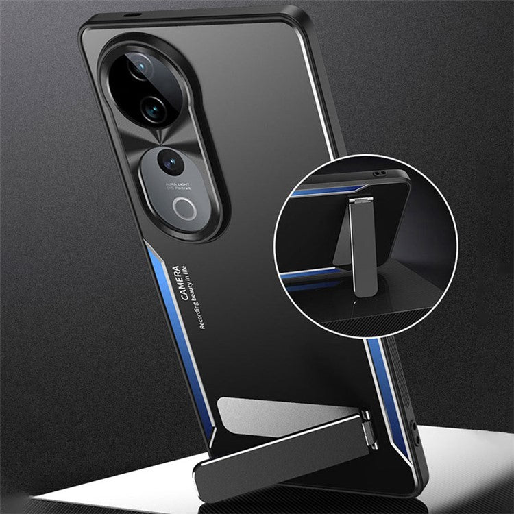 For vivo S19 Pro 5G Case Support Kickstand Aluminum Alloy + TPU Anti-Drop Phone Cover - Blue