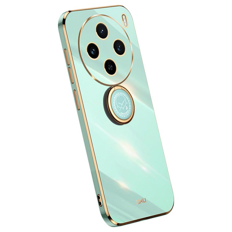 XINLI For vivo X100s 5G Case Electroplating Gold Edge TPU Phone Cover with Kickstand - Cyan