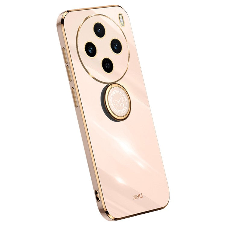 XINLI For vivo X100s 5G Case Electroplating Gold Edge TPU Phone Cover with Kickstand - Pink