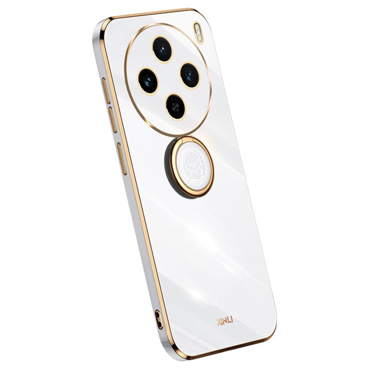 XINLI For vivo X100s 5G Case Electroplating Gold Edge TPU Phone Cover with Kickstand - White