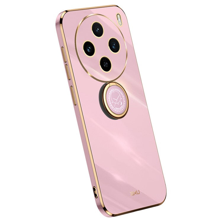 XINLI For vivo X100s 5G Case Electroplating Gold Edge TPU Phone Cover with Kickstand - Purple