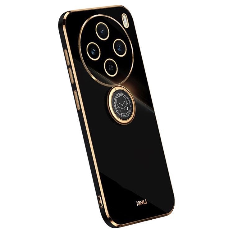 XINLI For vivo X100s 5G Case Electroplating Gold Edge TPU Phone Cover with Kickstand - Black