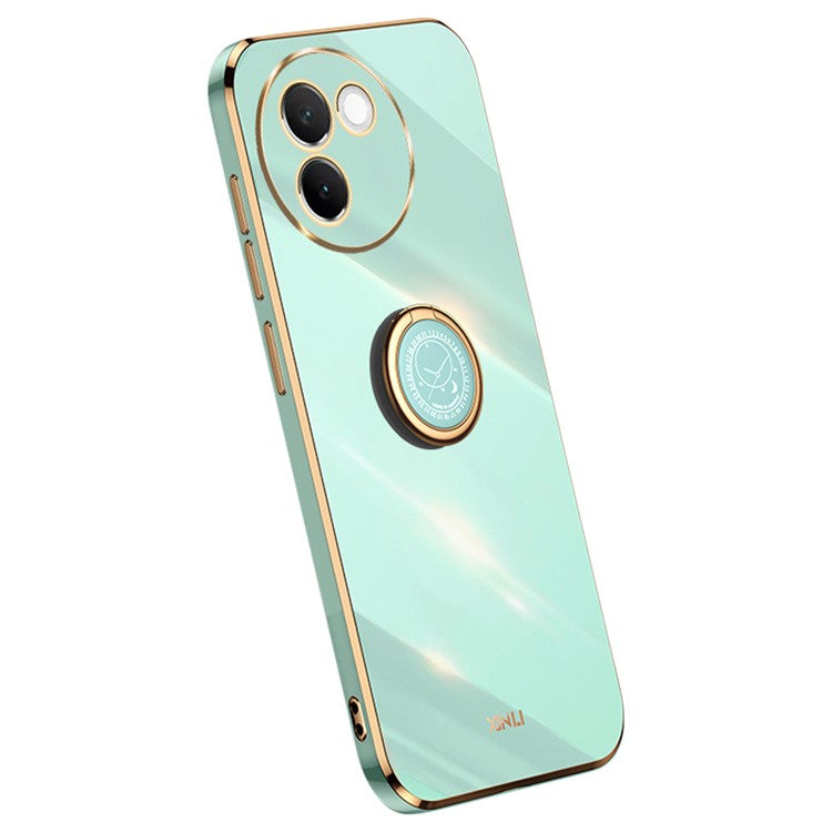 XINLI For vivo V30e 5G Case TPU Phone Cover Ring Holder Electroplating Gold Edge - Cyan