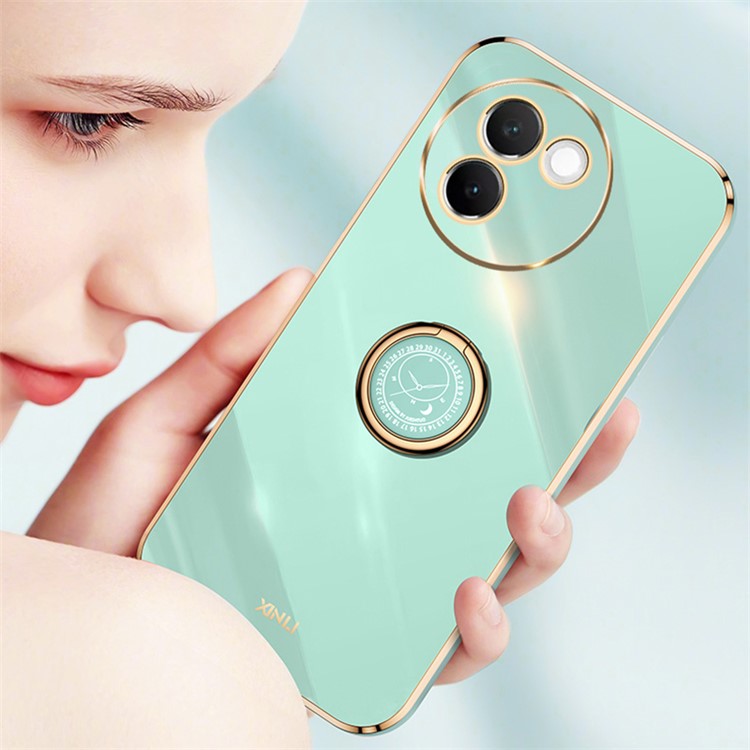 XINLI For vivo V30e 5G Case TPU Phone Cover Ring Holder Electroplating Gold Edge - Cyan