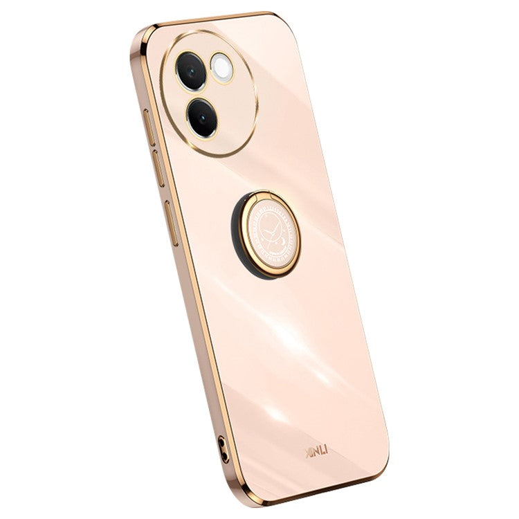 XINLI For vivo V30e 5G Case TPU Phone Cover Ring Holder Electroplating Gold Edge - Pink