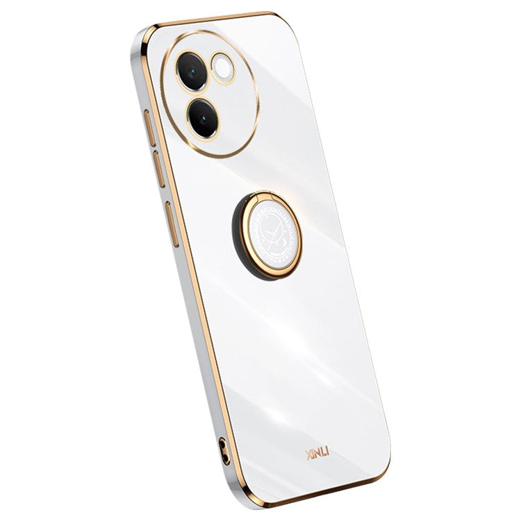 XINLI For vivo V30e 5G Case TPU Phone Cover Ring Holder Electroplating Gold Edge - White