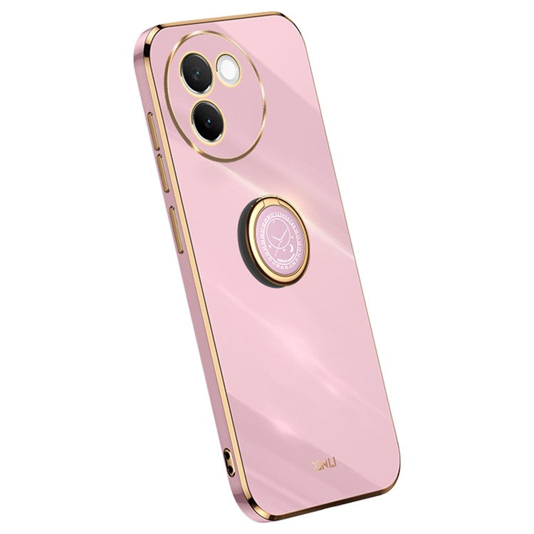 XINLI For vivo V30e 5G Case TPU Phone Cover Ring Holder Electroplating Gold Edge - Purple