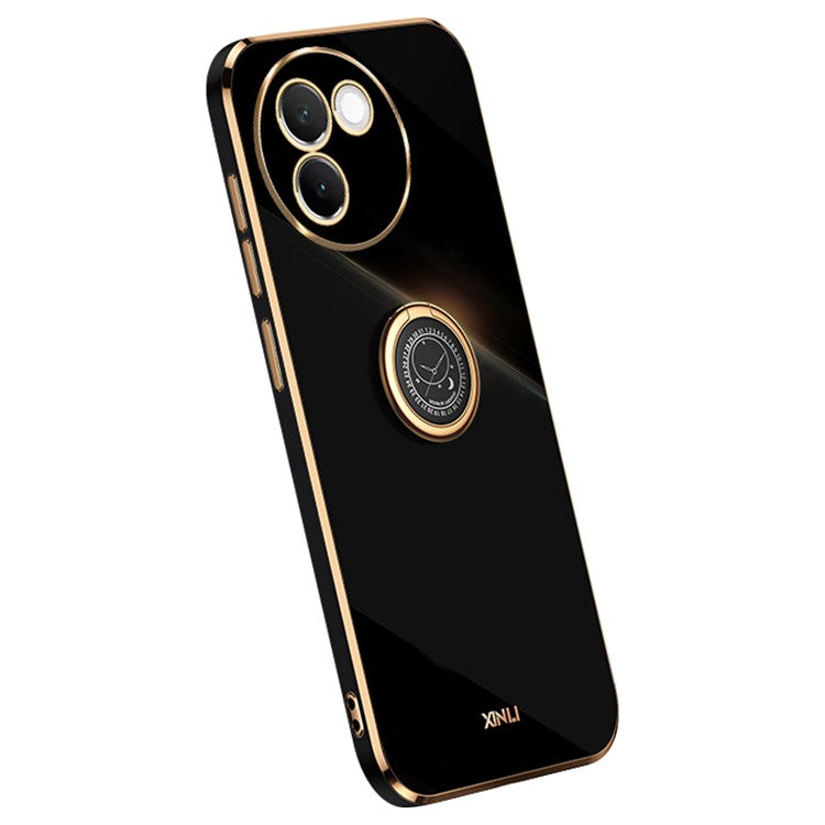 XINLI For vivo V30e 5G Case TPU Phone Cover Ring Holder Electroplating Gold Edge - Black