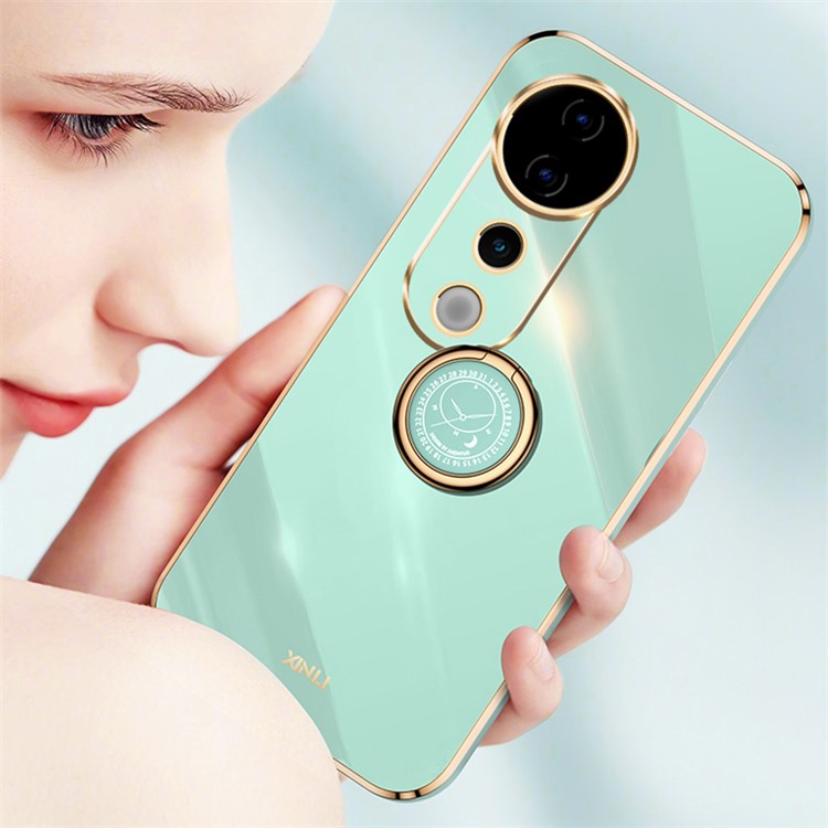 XINLI For vivo S19 Pro 5G Kickstand Case Electroplating Soft TPU Phone Cover - Cyan