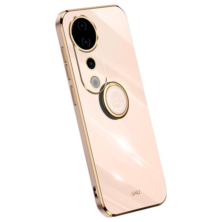 XINLI For vivo S19 Pro 5G Kickstand Case Electroplating Soft TPU Phone Cover - Pink