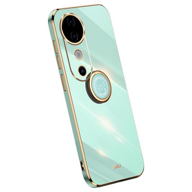 XINLI For vivo S19 5G Case Kickstand TPU Phone Cover Electroplating Frame Edge - Cyan