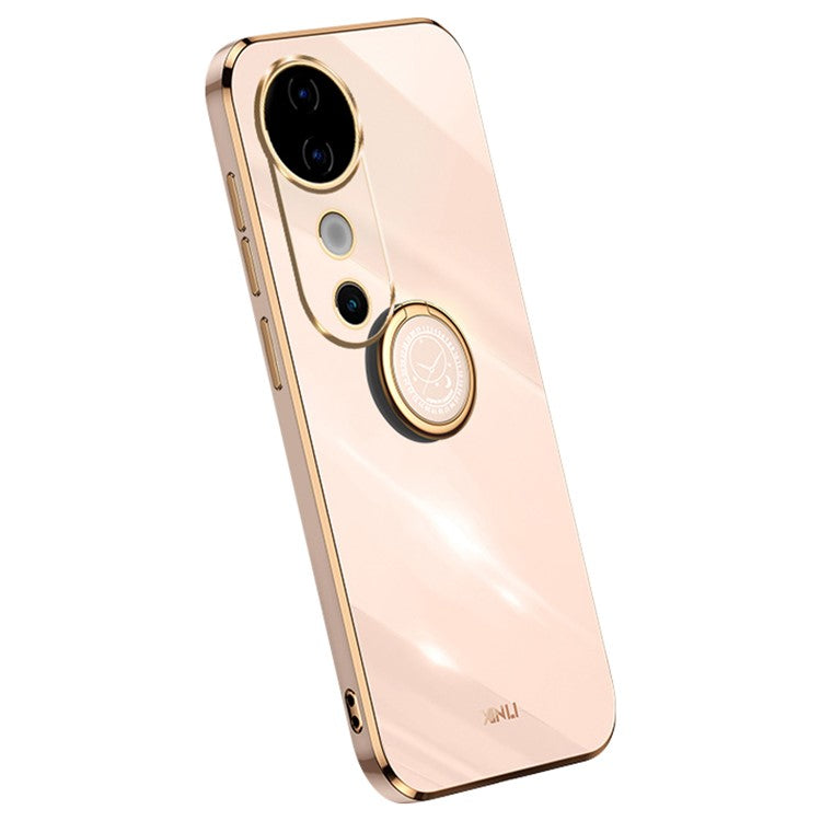 XINLI For vivo S19 5G Case Kickstand TPU Phone Cover Electroplating Frame Edge - Pink