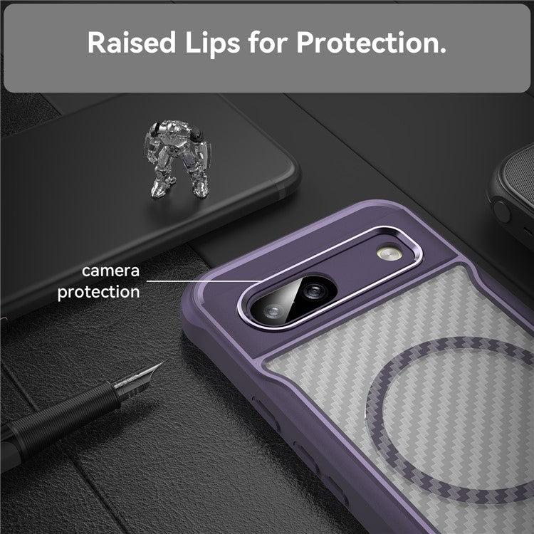 For Google Pixel 8a Case Compatible with MagSafe Translucent TPU+PC Phone Cover - Purple