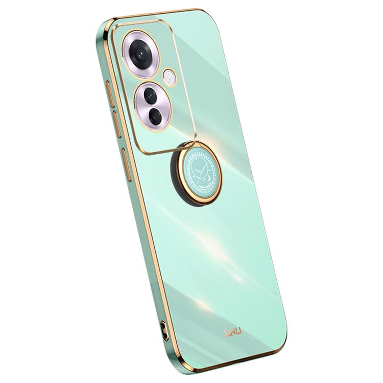 XINLI For Oppo Reno11 F 5G Case Electroplating TPU Phone Cover with Kickstand - Cyan