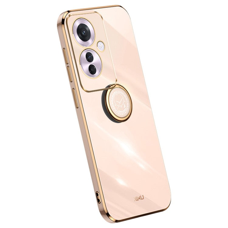 XINLI For Oppo Reno11 F 5G Case Electroplating TPU Phone Cover with Kickstand - Pink