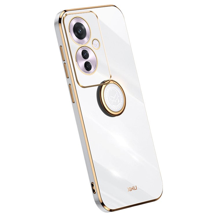 XINLI For Oppo Reno11 F 5G Case Electroplating TPU Phone Cover with Kickstand - White