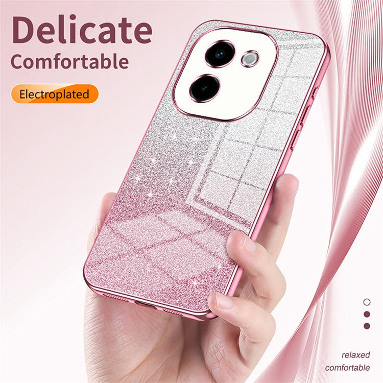 For vivo Y200 Pro 5G Case Electroplating Gradient Glitter TPU Phone Cover - Pink