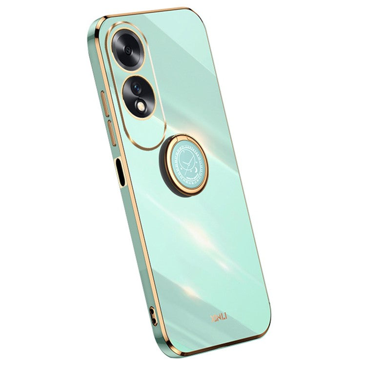 XINLI For Oppo A60 4G Case Kickstand Electroplating Gold Edge TPU Phone Cover - Cyan