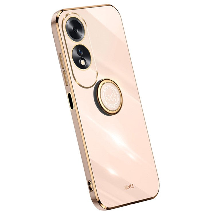 XINLI For Oppo A60 4G Case Kickstand Electroplating Gold Edge TPU Phone Cover - Pink