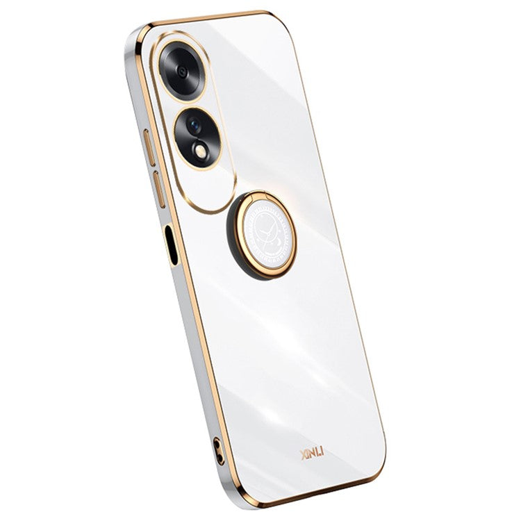 XINLI For Oppo A60 4G Case Kickstand Electroplating Gold Edge TPU Phone Cover - White