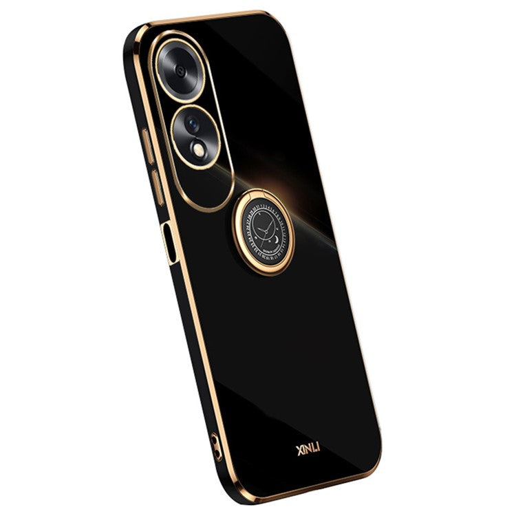 XINLI For Oppo A60 4G Case Kickstand Electroplating Gold Edge TPU Phone Cover - Black