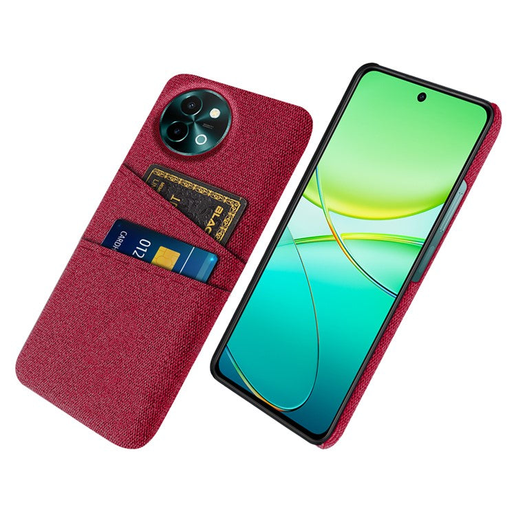 For vivo Y38 5G Case Dual Card Slots Cloth+PC Protective Phone Cover - Red