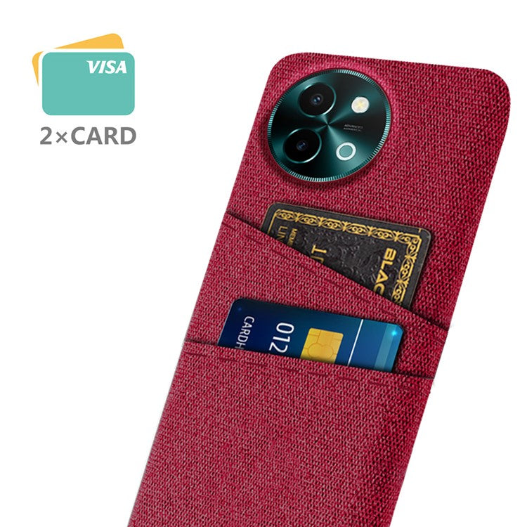 For vivo Y38 5G Case Dual Card Slots Cloth+PC Protective Phone Cover - Red