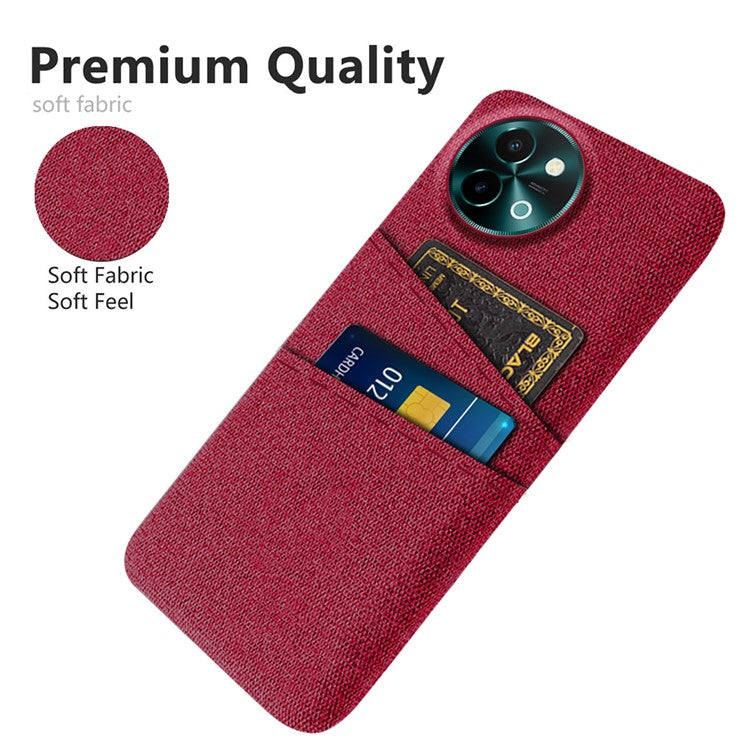 For vivo Y38 5G Case Dual Card Slots Cloth+PC Protective Phone Cover - Red