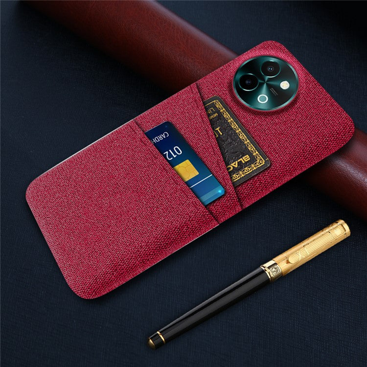 For vivo Y38 5G Case Dual Card Slots Cloth+PC Protective Phone Cover - Red