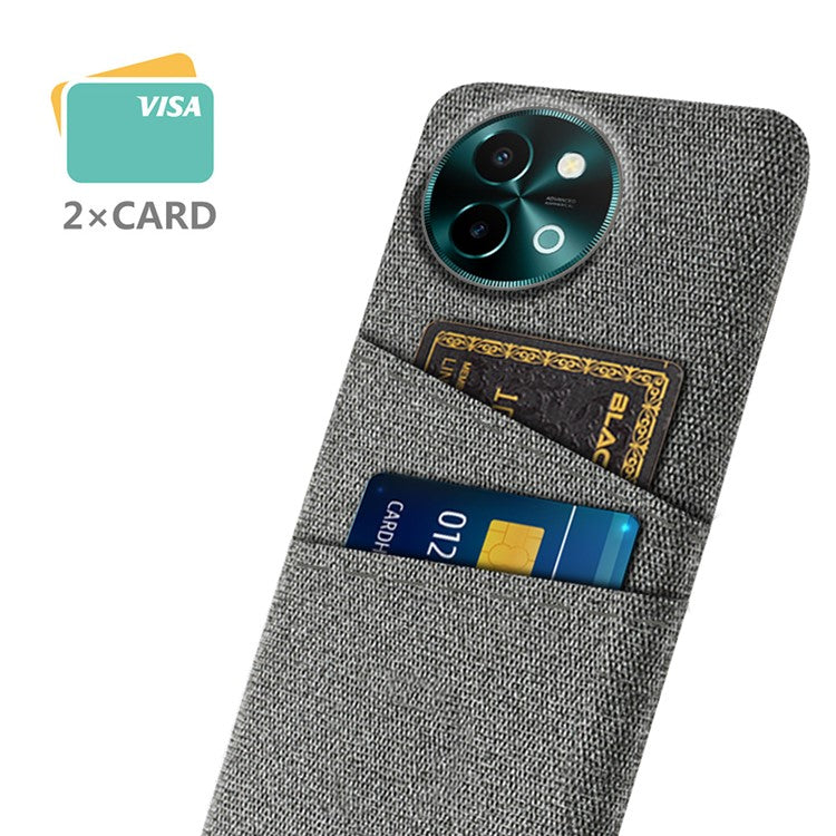 For vivo Y38 5G Case Dual Card Slots Cloth+PC Protective Phone Cover - Grey