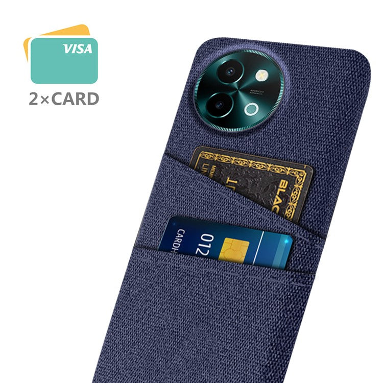 For vivo Y38 5G Case Dual Card Slots Cloth+PC Protective Phone Cover - Blue