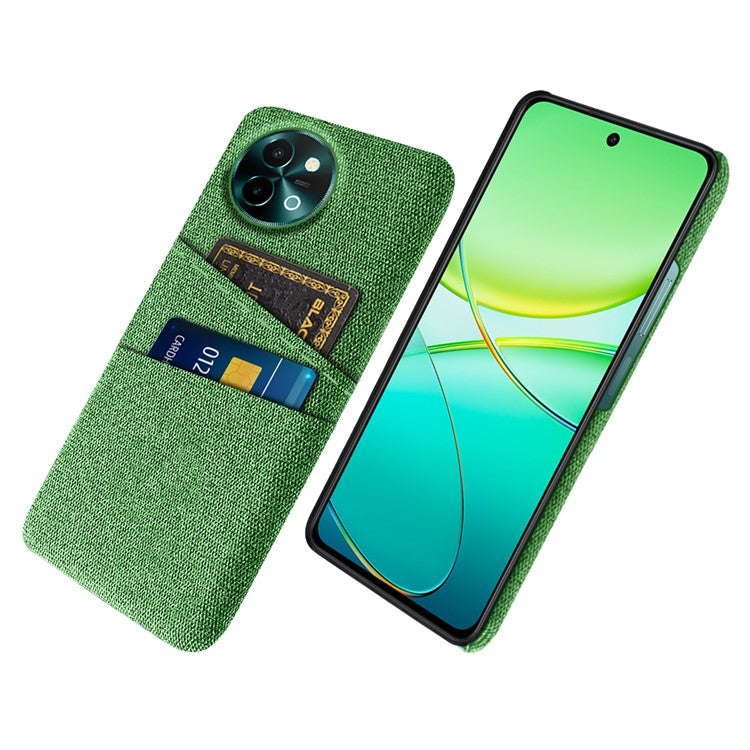 For vivo Y38 5G Case Dual Card Slots Cloth+PC Protective Phone Cover - Green