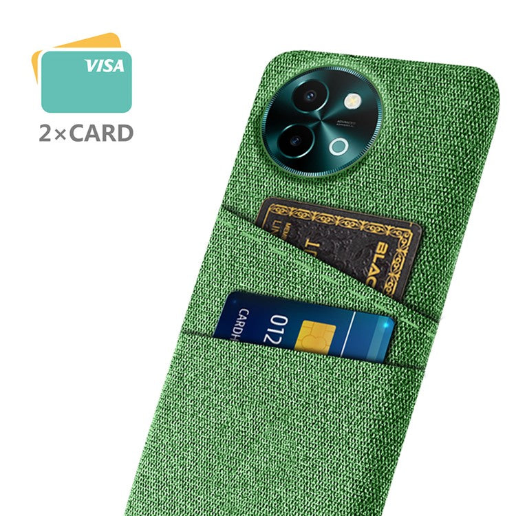 For vivo Y38 5G Case Dual Card Slots Cloth+PC Protective Phone Cover - Green