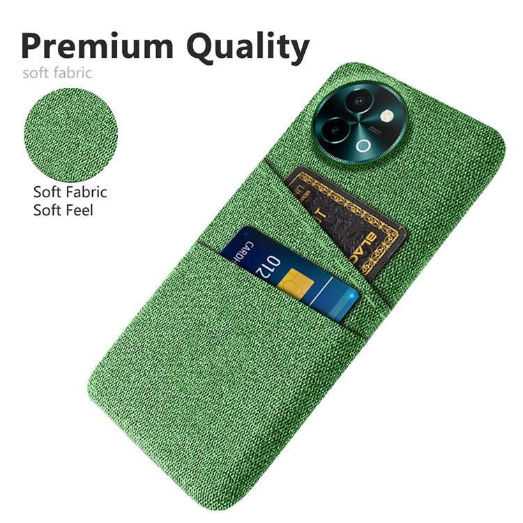 For vivo Y38 5G Case Dual Card Slots Cloth+PC Protective Phone Cover - Green