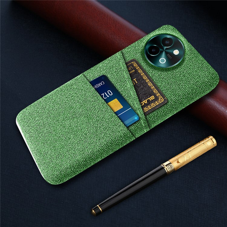 For vivo Y38 5G Case Dual Card Slots Cloth+PC Protective Phone Cover - Green