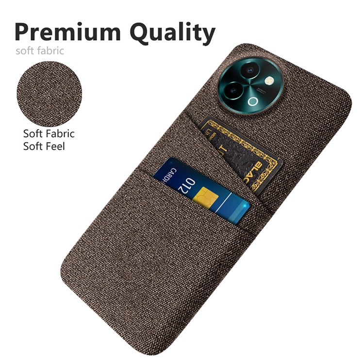 For vivo Y38 5G Case Dual Card Slots Cloth+PC Protective Phone Cover - Brown