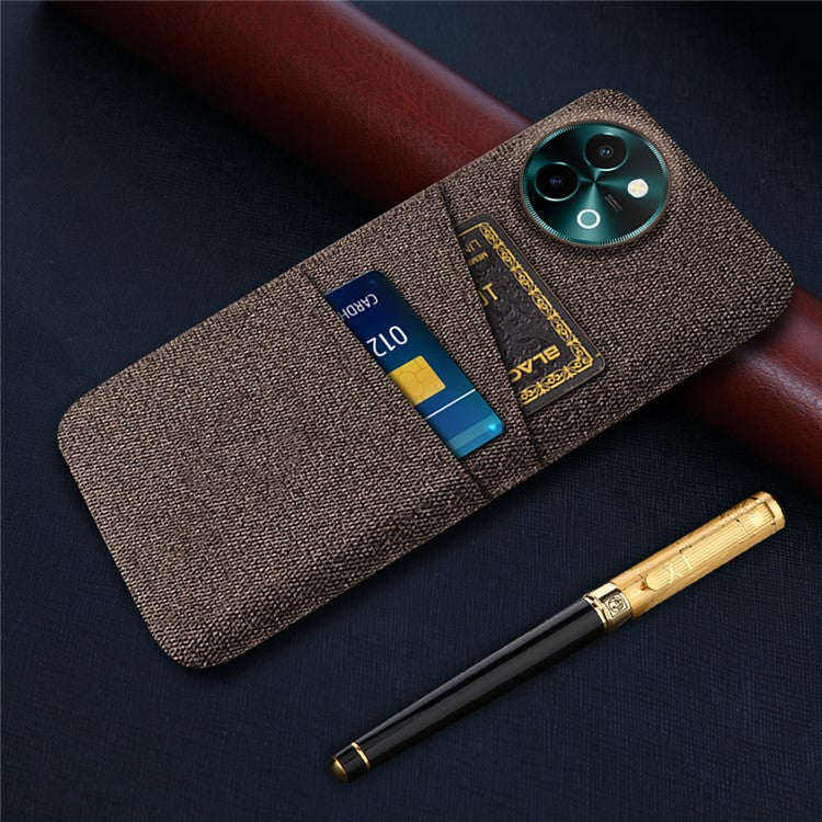 For vivo Y38 5G Case Dual Card Slots Cloth+PC Protective Phone Cover - Brown