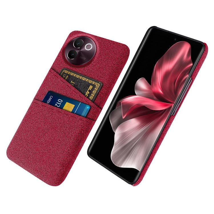 For vivo V30e 5G Case Cloth Fabric + Hard PC Protective  Cover Dual Card Holder - Red