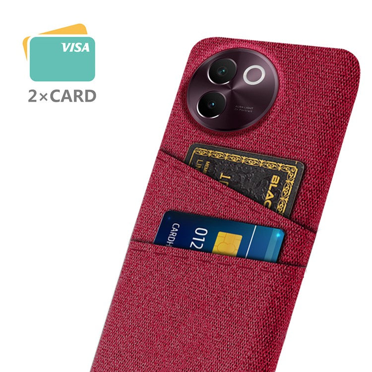 For vivo V30e 5G Case Cloth Fabric + Hard PC Protective  Cover Dual Card Holder - Red