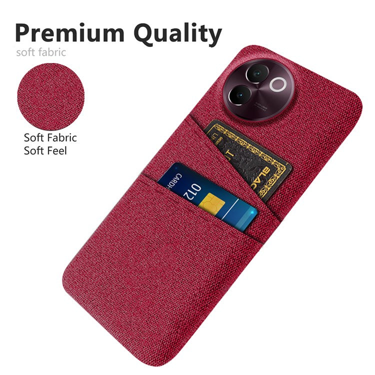 For vivo V30e 5G Case Cloth Fabric + Hard PC Protective  Cover Dual Card Holder - Red