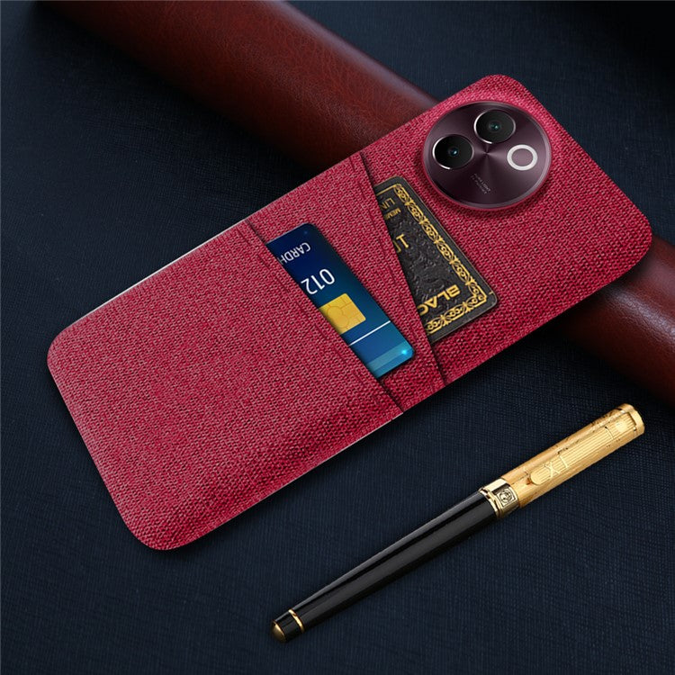 For vivo V30e 5G Case Cloth Fabric + Hard PC Protective  Cover Dual Card Holder - Red