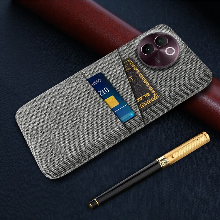 For vivo V30e 5G Case Cloth Fabric + Hard PC Protective  Cover Dual Card Holder - Grey