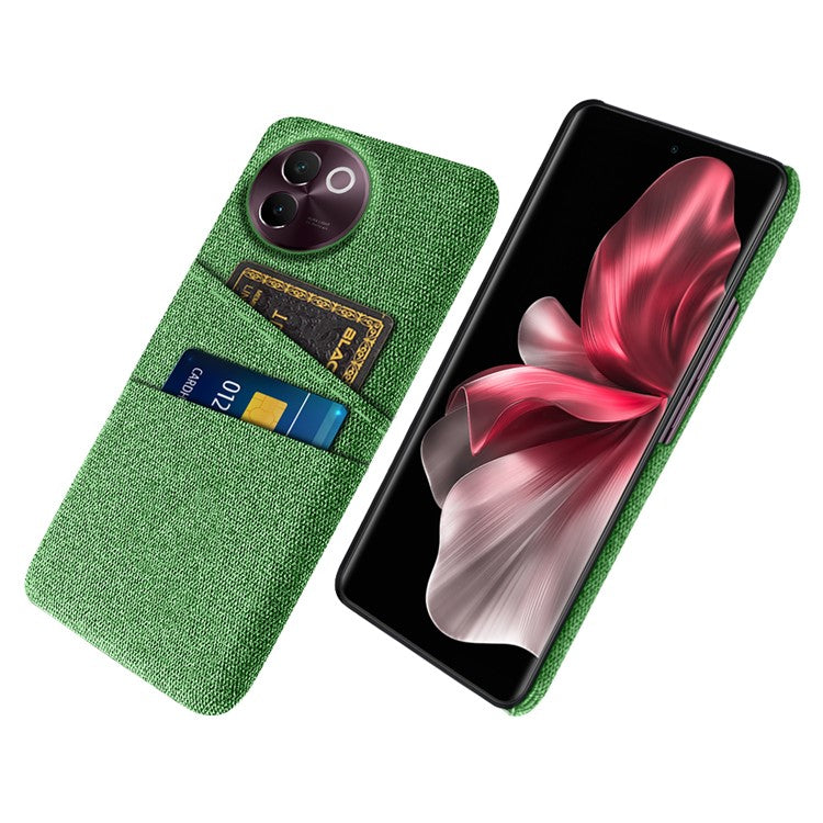 For vivo V30e 5G Case Cloth Fabric + Hard PC Protective  Cover Dual Card Holder - Green