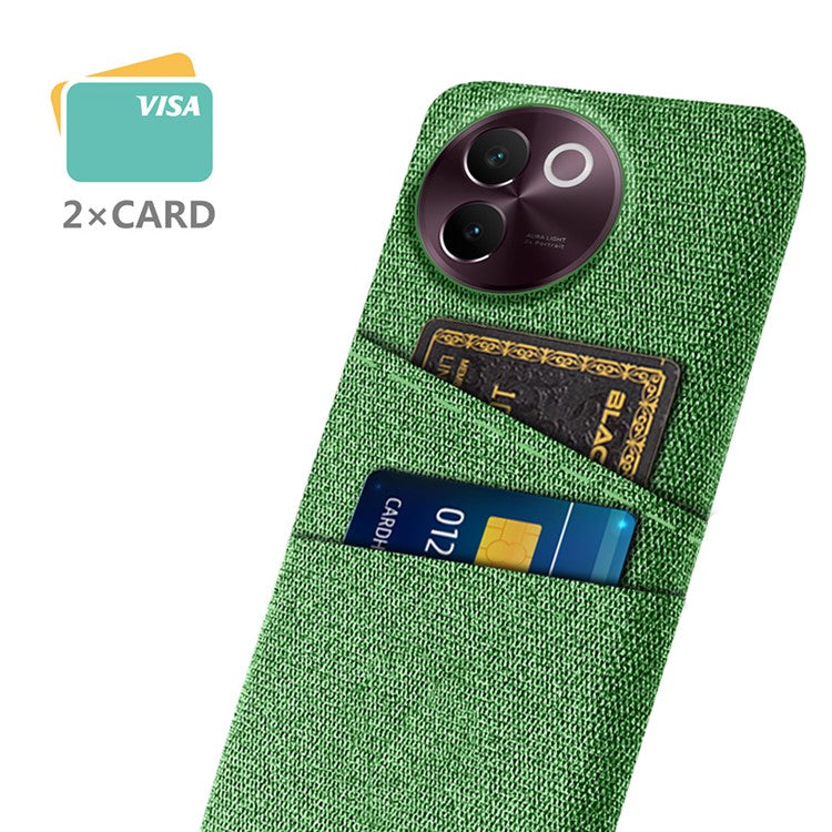 For vivo V30e 5G Case Cloth Fabric + Hard PC Protective  Cover Dual Card Holder - Green