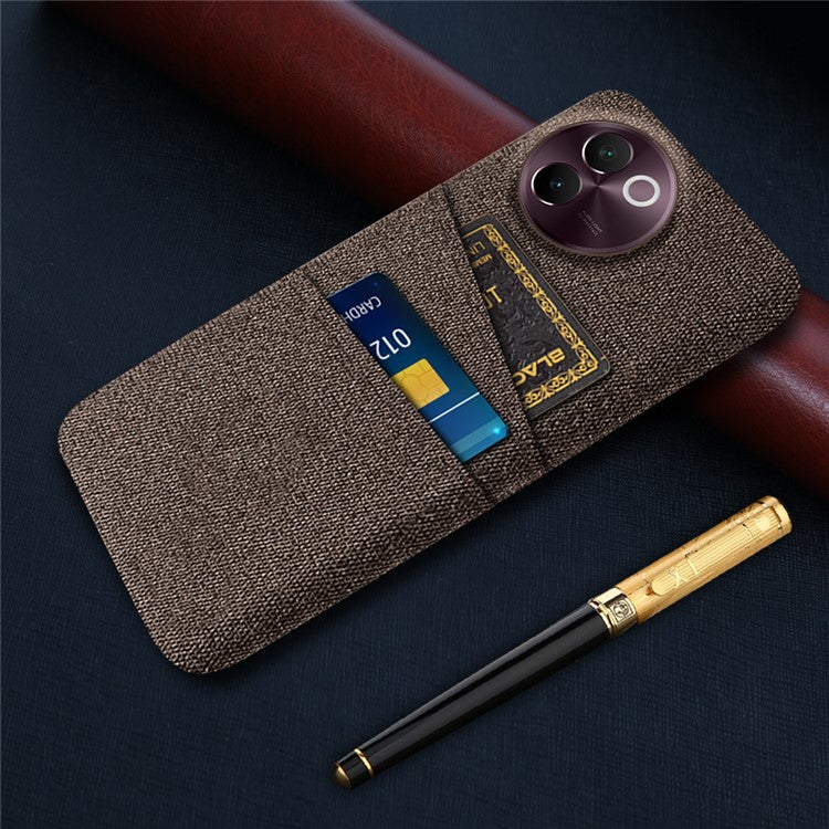 For vivo V30e 5G Case Cloth Fabric + Hard PC Protective  Cover Dual Card Holder - Brown