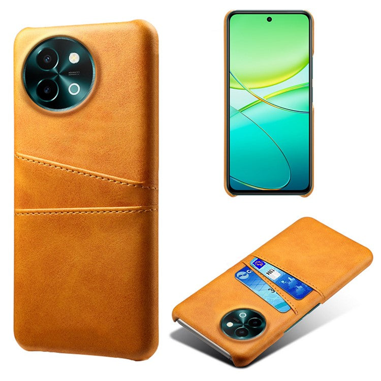 For vivo Y38 5G Case Dual Card Slots PU Leather Hard PC Back Cover - Orange