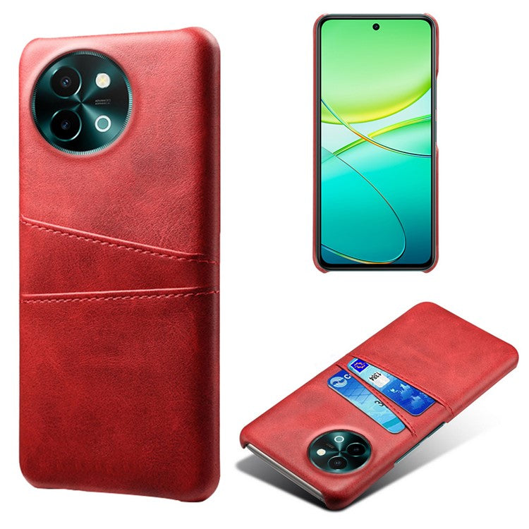 For vivo Y38 5G Case Dual Card Slots PU Leather Hard PC Back Cover - Red