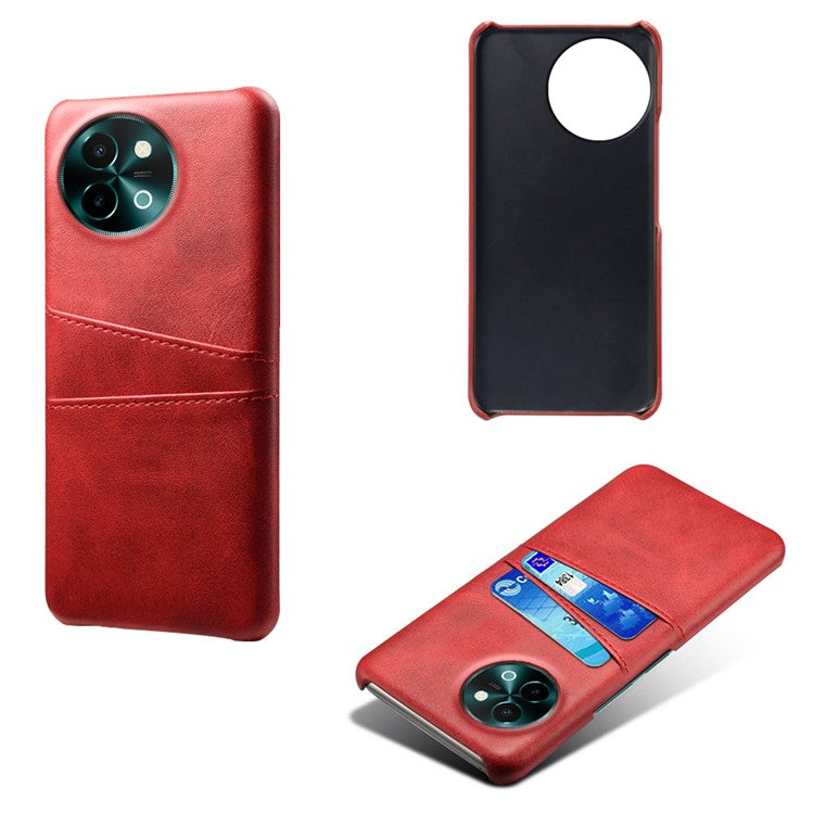 For vivo Y38 5G Case Dual Card Slots PU Leather Hard PC Back Cover - Red