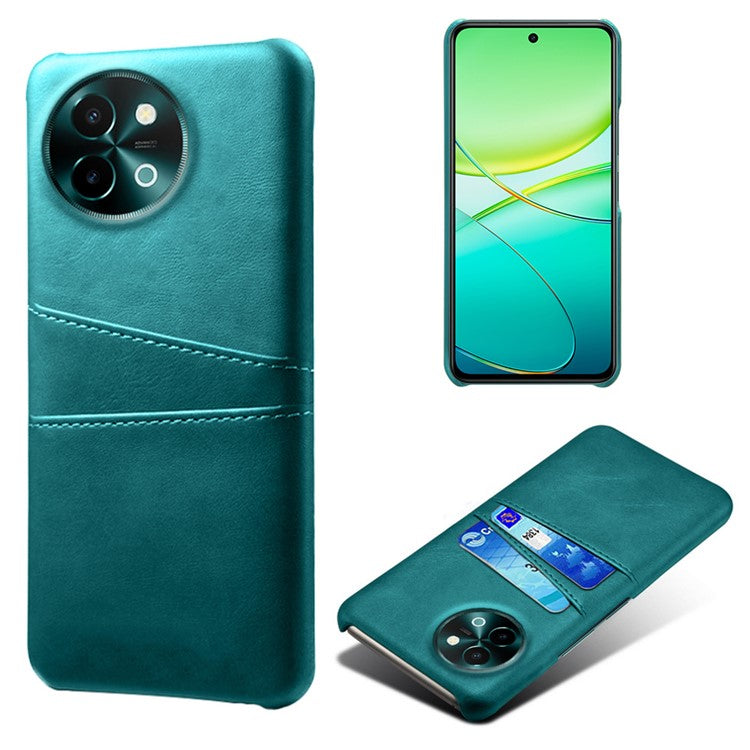 For vivo Y38 5G Case Dual Card Slots PU Leather Hard PC Back Cover - Green